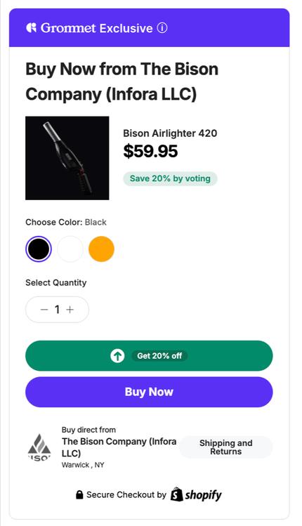 The Grommet buy box showing 20% off applied