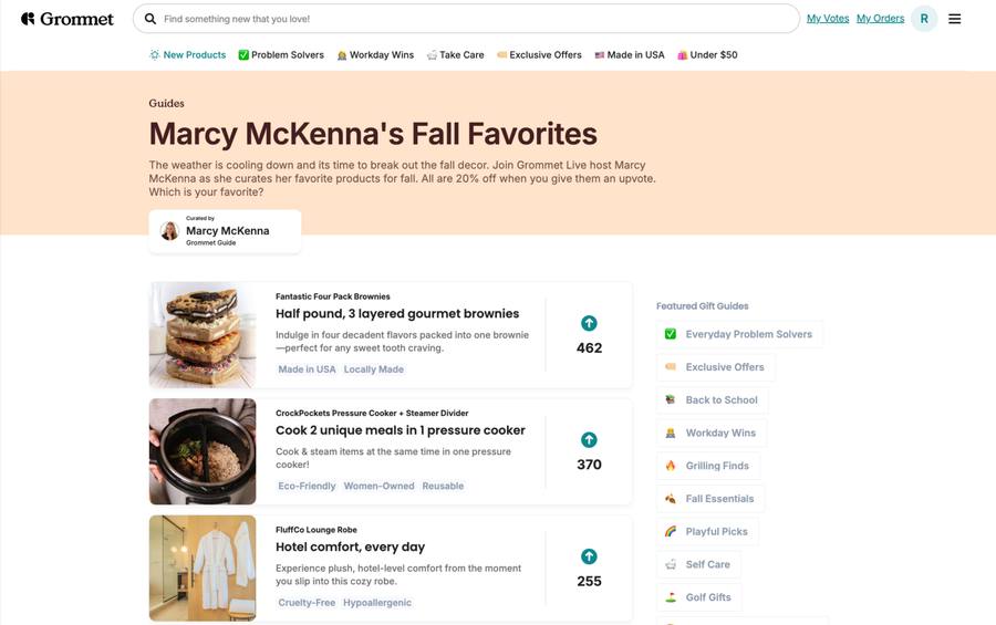 Marcy McKenna's gift guide hosted on Grommet, with her photo and her product picks